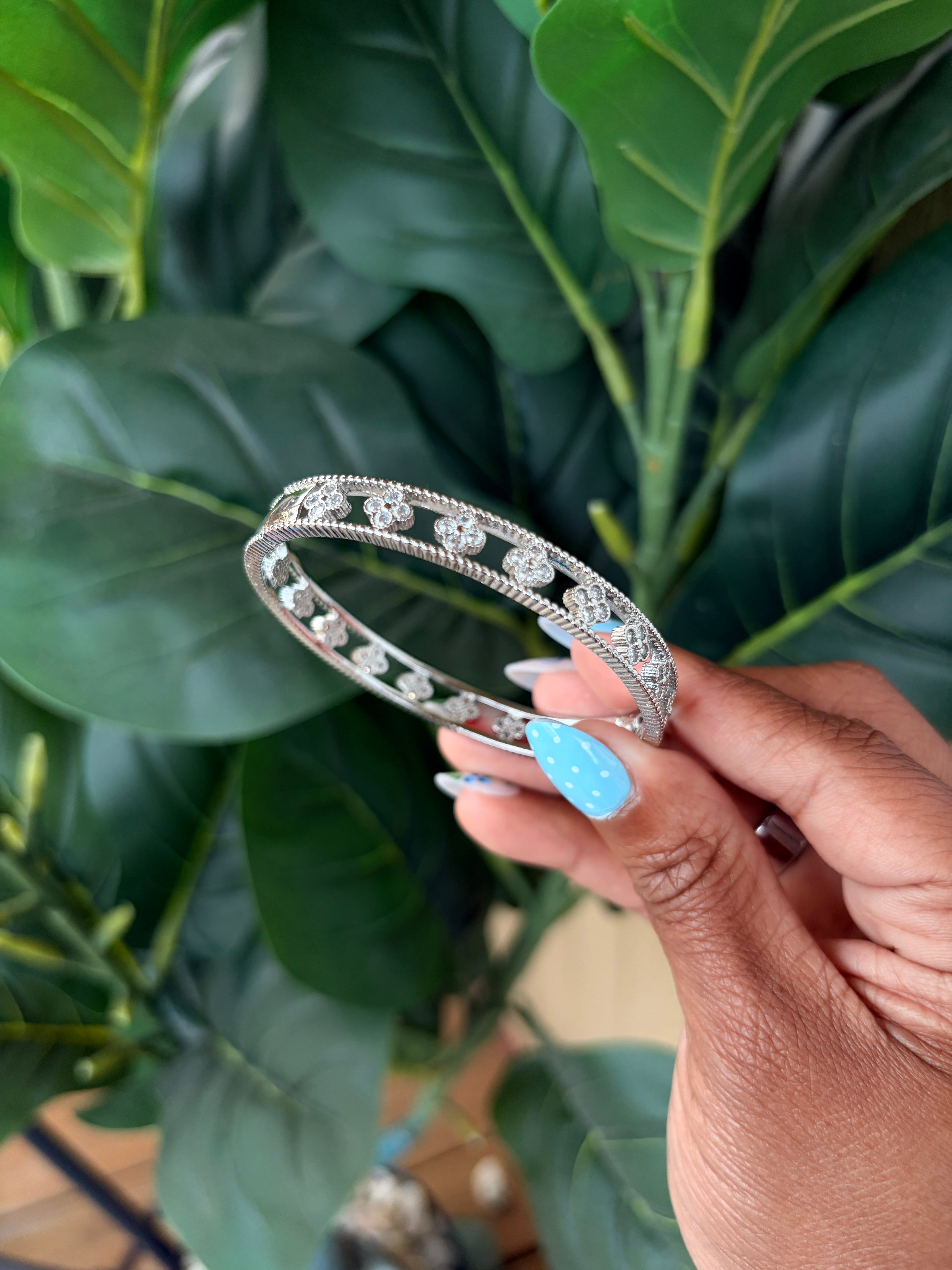 Silver Luxe Floral Bangle