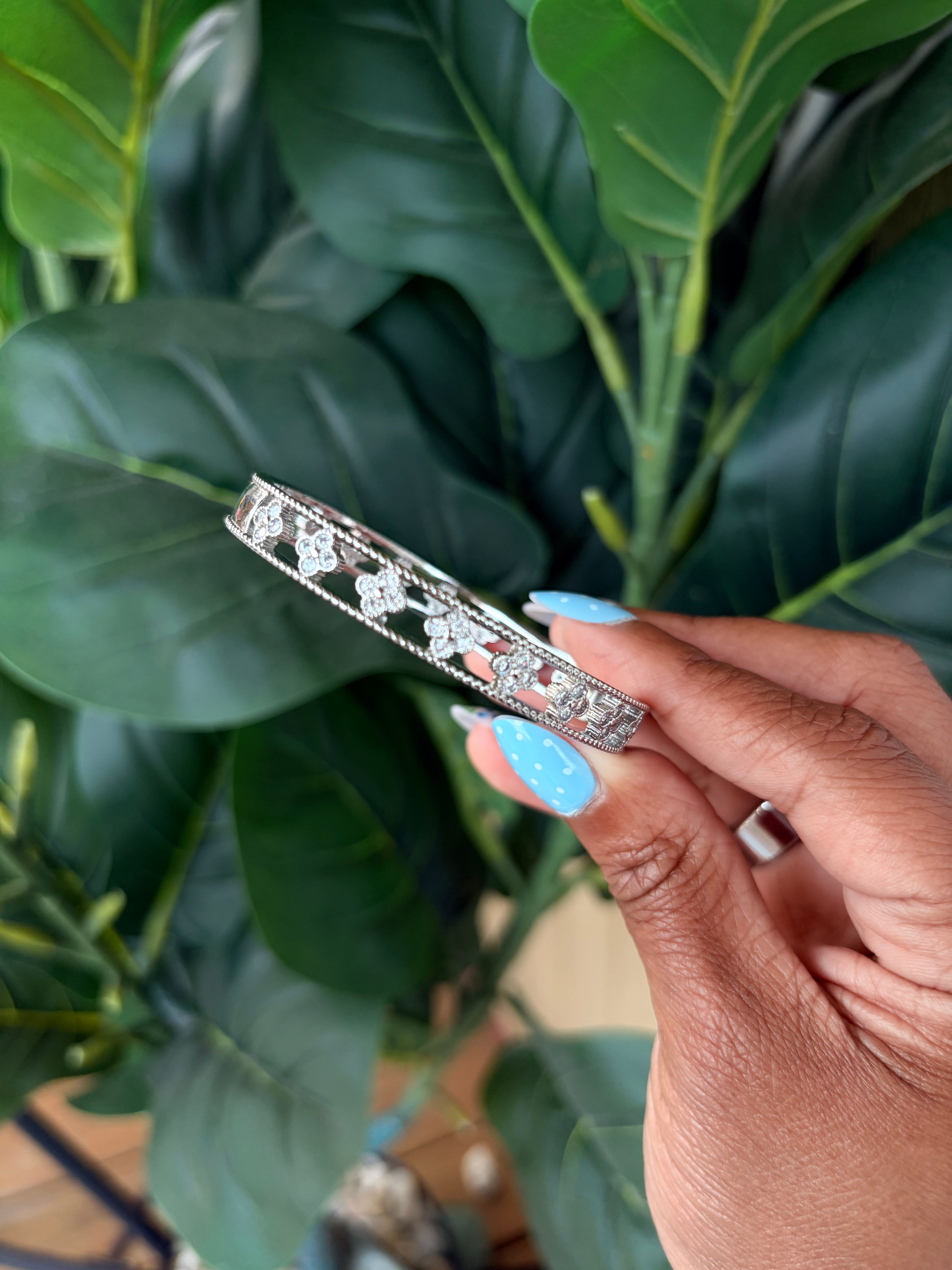 Silver Luxe Floral Bangle