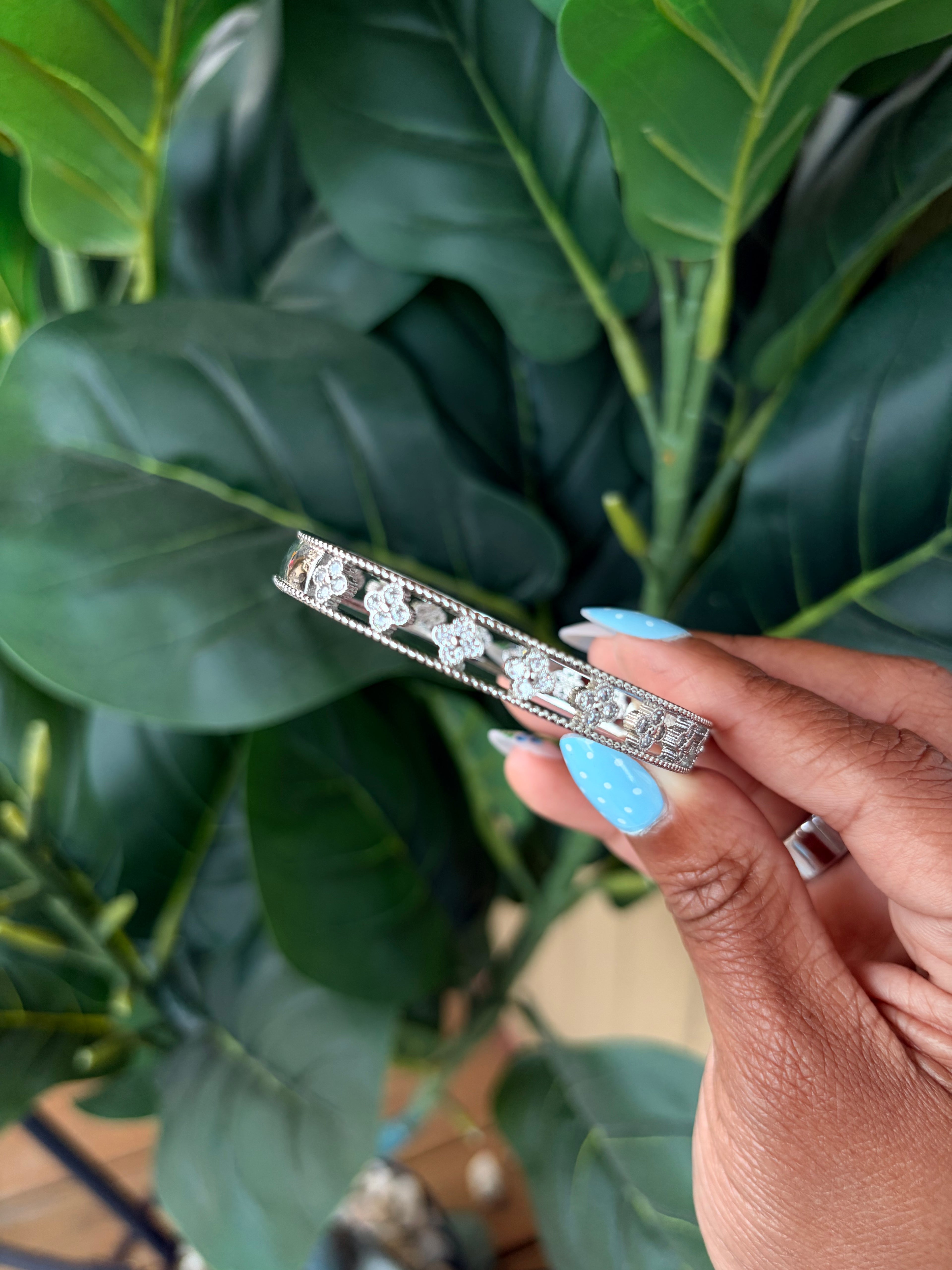Silver Luxe Floral Bangle